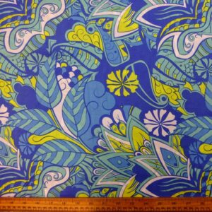Viscose Fabric Floral Tropical Fiesta Blue Lime