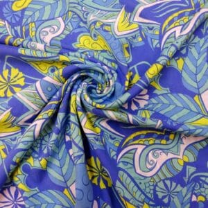 Viscose Fabric Floral Tropical Fiesta Blue/Lime
