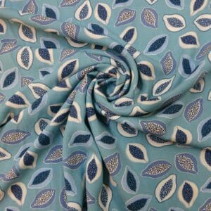 Viscose Fabric Fruity Popping Papayas Blue