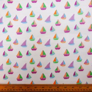 Polyester Cotton Fabric Sail Away Blue Mauve
