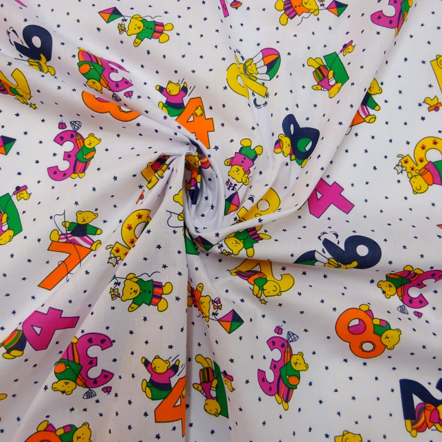 Polyester Cotton Fabric A Number Of Bears Orange