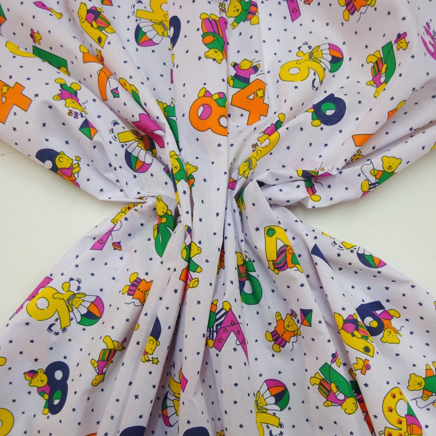 Polyester Cotton Fabric A Number Of Bears Orange