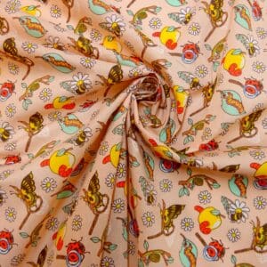 Polyester Cotton Fabric Floral Apple Butterflies Pink