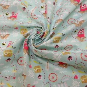 Polyester Cotton Fabric Party Pirates Light Blue