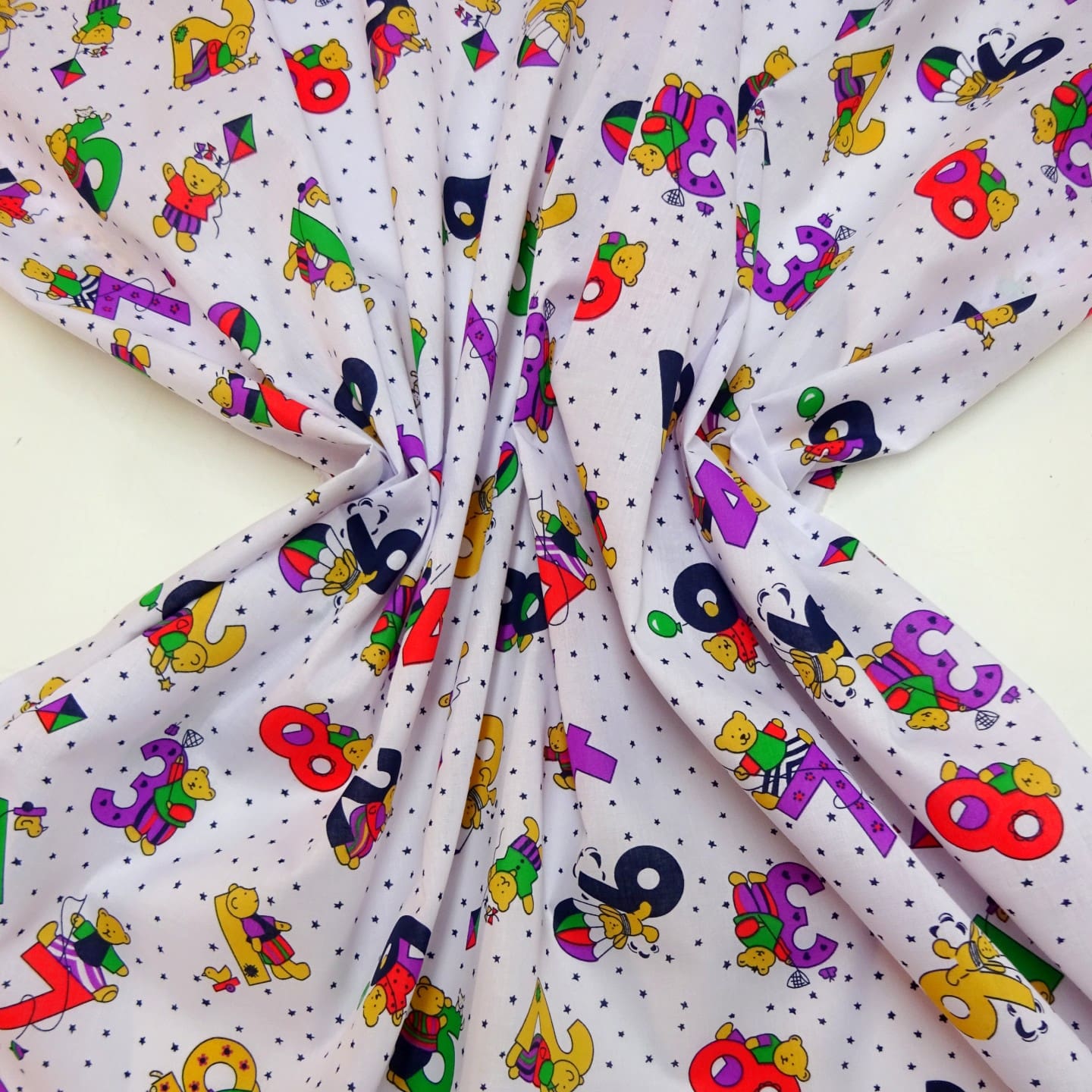 Polyester Cotton Fabric A Number Of Bears Red