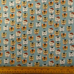 French Cotton Lawn Fabric Soft Finish Boss Cats Duck Egg