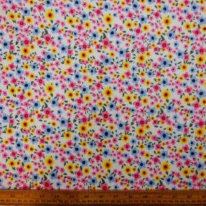 Crinkle Fabric Faux Cotton Feel Dolly Mixture Ivory Pink Blue