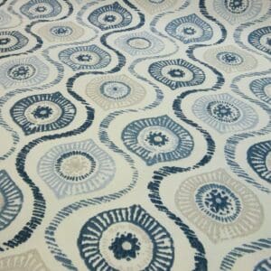 Curtain Fabric Canvas Mandala Print Ivory Teal