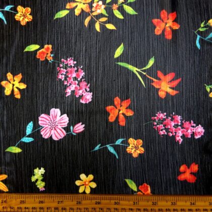 Georgette Fabric Floral Crinkle California Garden Black