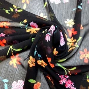 Georgette Fabric Floral Crinkle California Garden Black