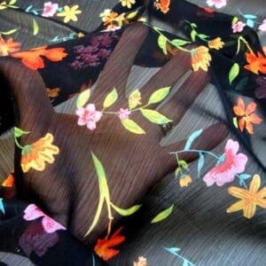 Georgette Fabric Floral Crinkle California Garden Black