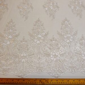Lace Fabric Bridal Scalloped Sequinned English Snow Drop Ivory