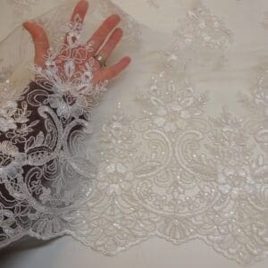 Lace Fabric Bridal Scalloped Sequinned English Snow Drop Ivory