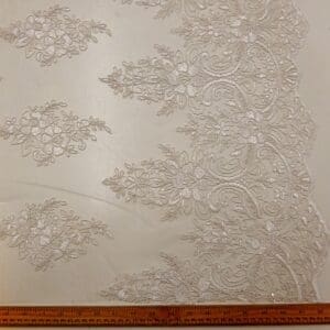 Lace Fabric Bridal Scalloped Sequinned English Snow Drop Ivory