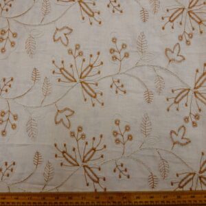 Linen Look Fabric Suiting Embroidered Lilly Laser Oatmeal Tan