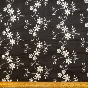Linen Look Fabric Suiting Embroidered Anglais Floral Black Ivory