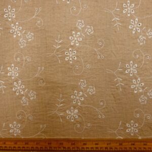 Linen Look Fabric Suiting Embroidered Anglais Floral Natural Beige