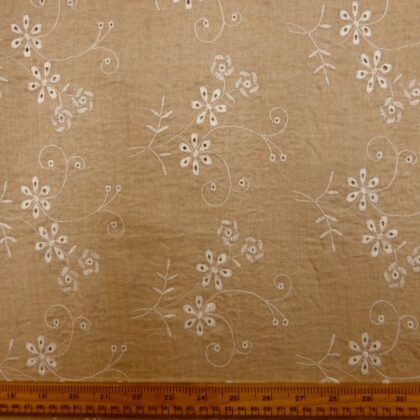 Linen Look Fabric Suiting Embroidered Anglais Floral Natural Beige