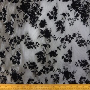 Mesh Netting Fabric Flocked Russian Blooms Black