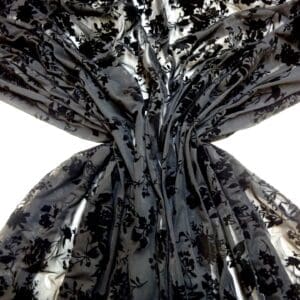 Mesh Netting Fabric Flocked Russian Blooms Black