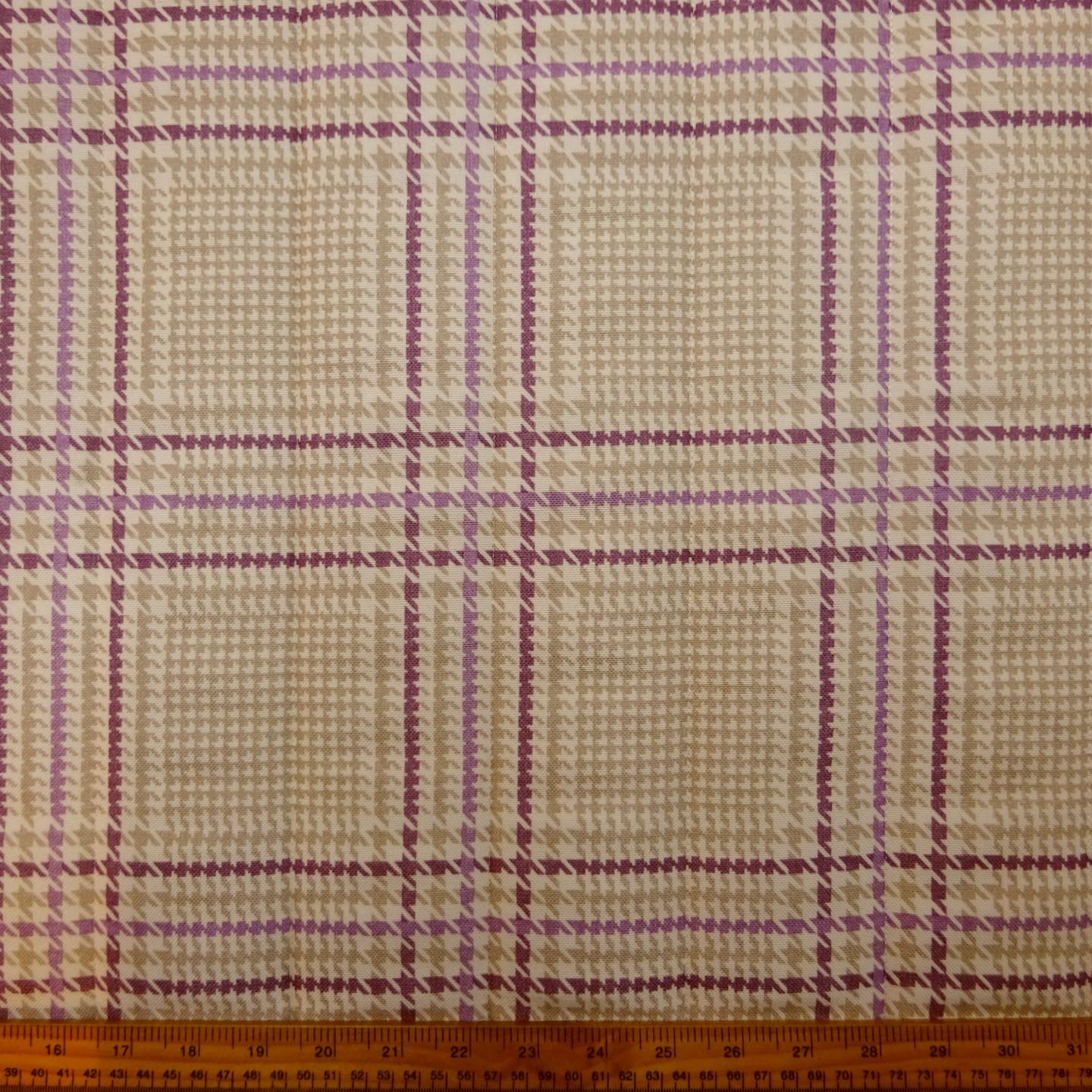 Quilting Fabric Cotton Canvas Plaid Cream Mauve
