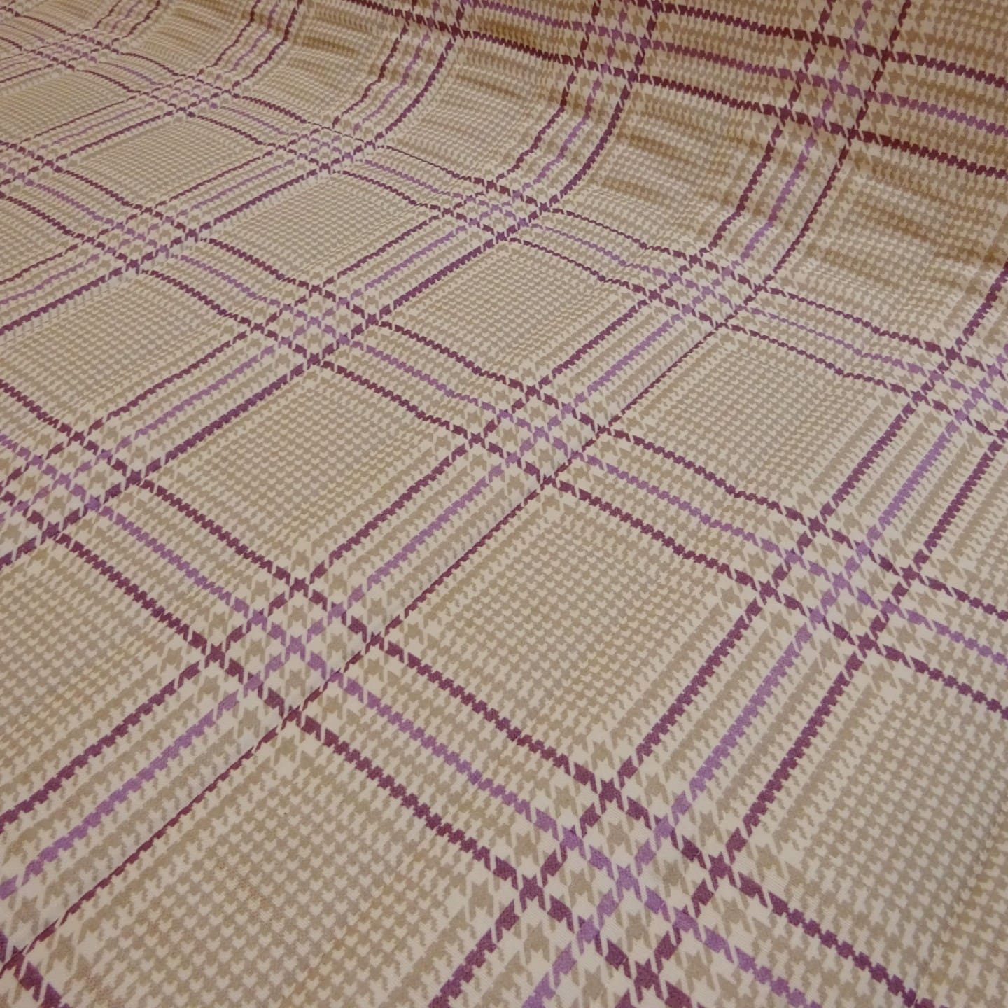 Quilting Fabric Cotton Canvas Plaid Cream Mauve