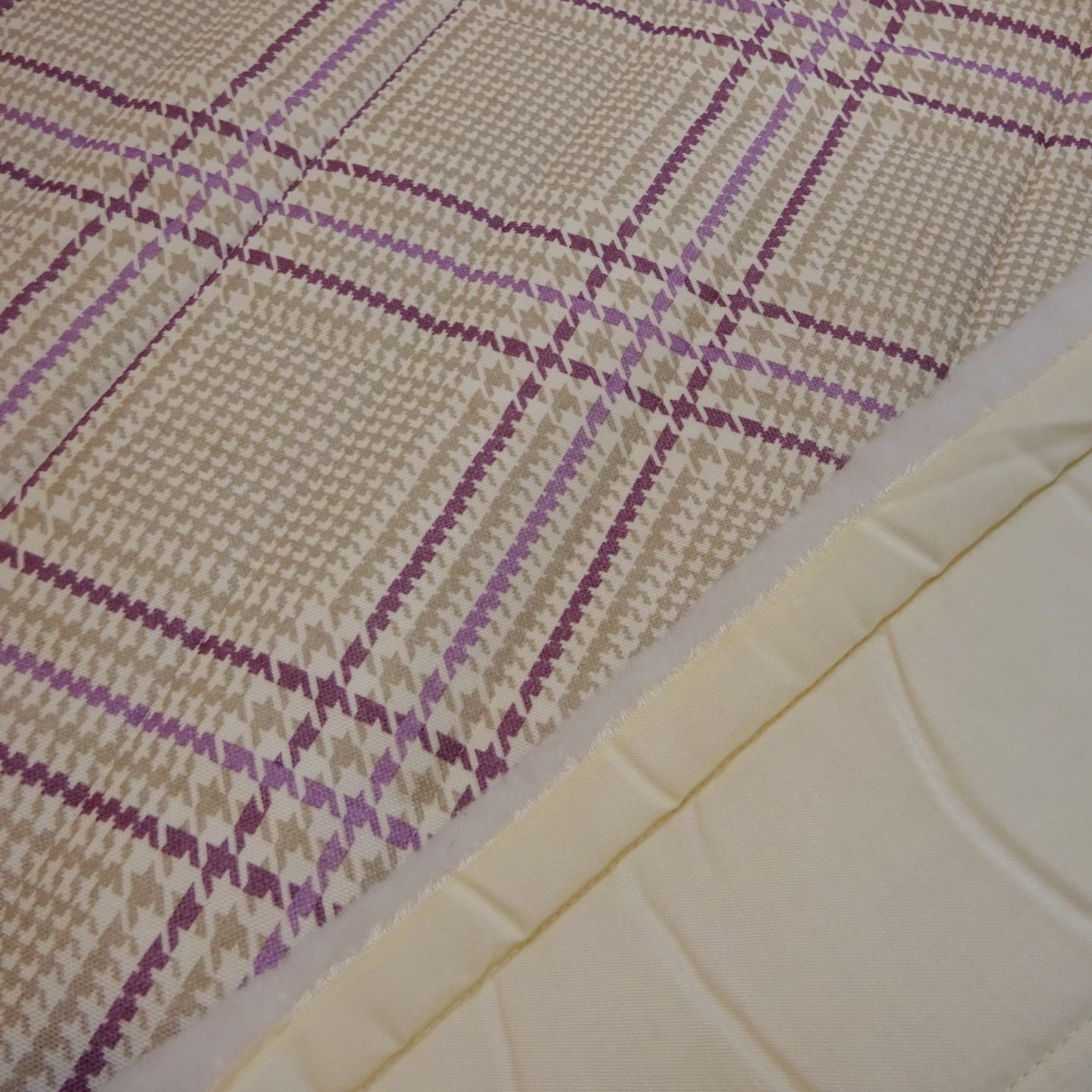 Quilting Fabric Cotton Canvas Plaid Cream Mauve