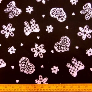 Cotton Print Fabric Stretch Distilled Flower Black Pink
