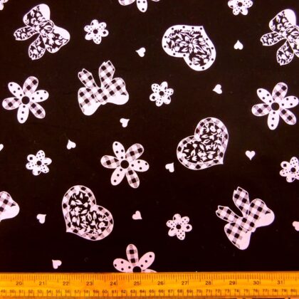 Cotton Print Fabric Stretch Distilled Flower Black Pink