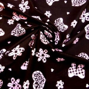 Cotton Print Fabric Stretch Distilled Flower Black Pink