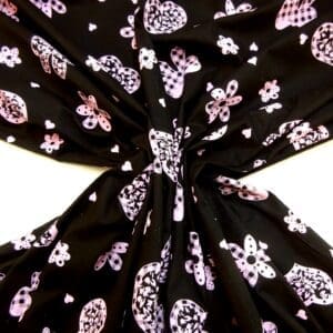 Cotton Print Fabric Stretch Distilled Flower Black Pink