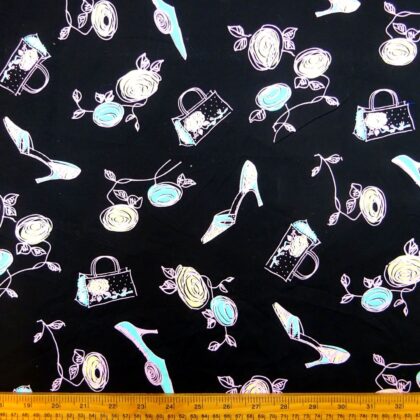 Cotton Print Fabric Stretch Ebony Pumps Black Pink