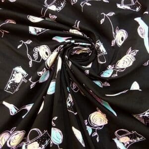 Cotton Print Fabric Stretch Ebony Pumps Black Pink