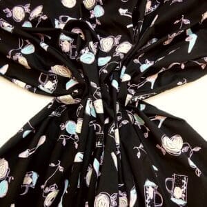 Cotton Print Fabric Stretch Ebony Pumps Black Pink