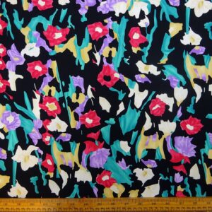 Crepe De Chine Fabric Ravello Fiesta Floral Black Multi