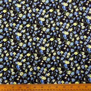 Crepe De Chine Fabric Vienna Violas Yellow Blue Black