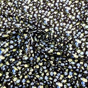 Crepe De Chine Fabric Vienna Violas Yellow Blue Black
