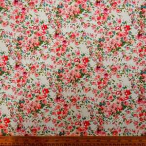 Crepe De Chine Fabric Oleander Florals Pink Ivory