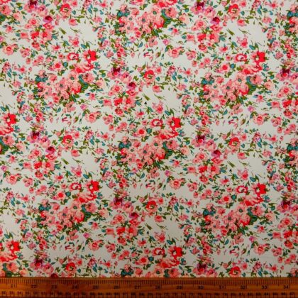 Crepe De Chine Fabric Oleander Florals Pink Ivory