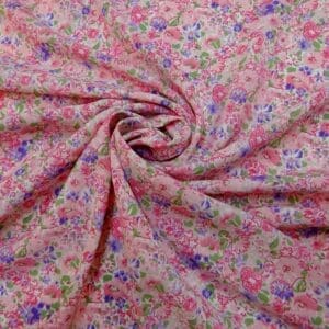 Crepe De Chine Fabric Pick And Mix Flowers Pink Lilac