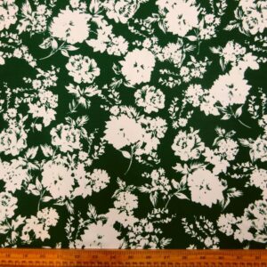 Crepe De Chine Fabric Floral Bilbao Blooms Green White