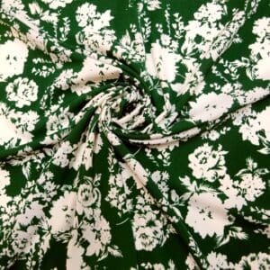 Crepe De Chine Fabric Floral Bilbao Blooms Green White