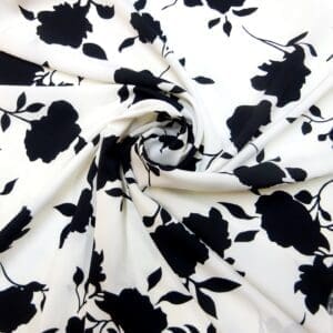 Crepe De Chine Fabric Shadow Flower Black White