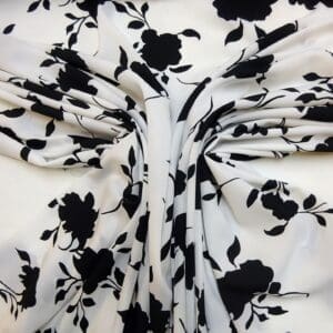 Crepe De Chine Fabric Shadow Flower Black White