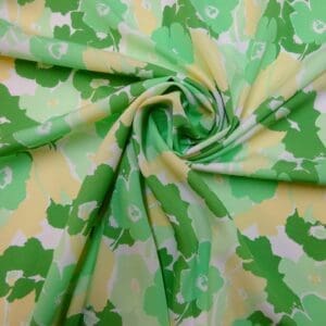 Crepe De Chine Fabric Candy Floss Botanical Green/Yellow