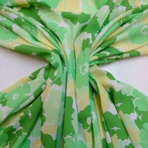 Crepe De Chine Fabric Candy Floss Botanical Green/Yellow