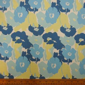 Crepe De Chine Fabric Candy Floss Botanical Blue Yellow