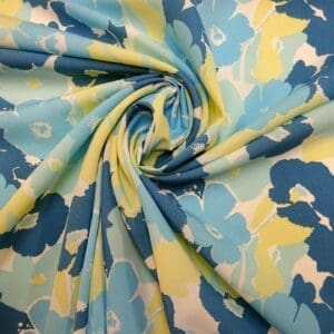 Crepe De Chine Fabric Candy Floss Botanical Blue/Yellow