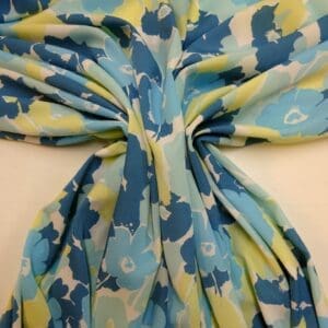 Crepe De Chine Fabric Candy Floss Botanical Blue/Yellow