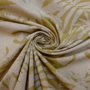 Curtain Fabric Hopsack Linen Look Kentucky Leaf Green Gold Beige